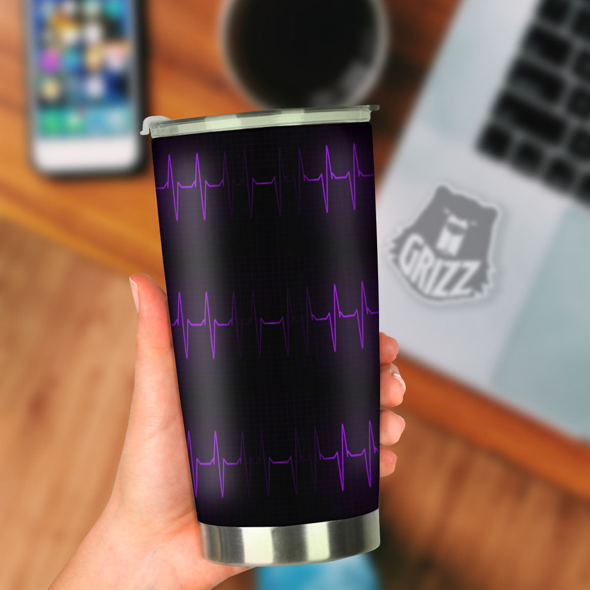 Heartbeat Purple Print Pattern Tumbler-grizzshop