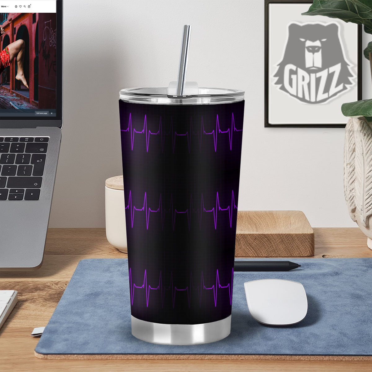 Heartbeat Purple Print Pattern Tumbler-grizzshop