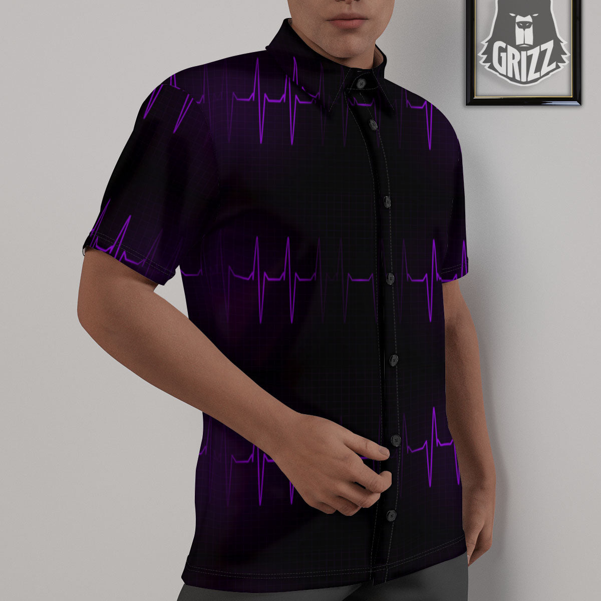 Heartbeat Purple Print Pattern Untucked Shirts-grizzshop