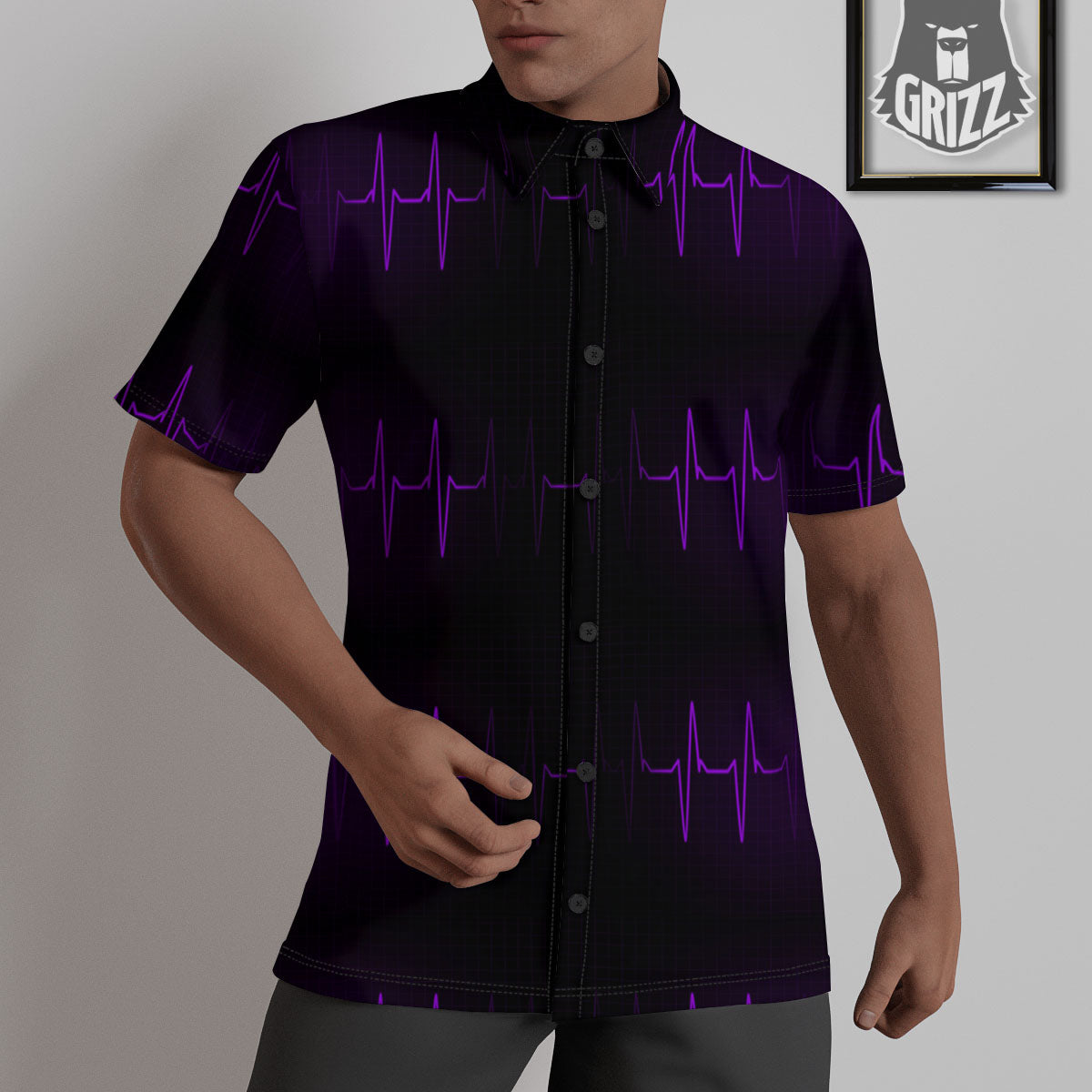 Heartbeat Purple Print Pattern Untucked Shirts-grizzshop