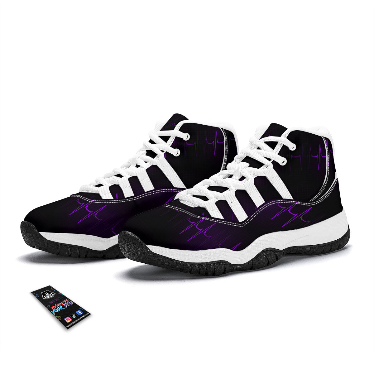 Heartbeat Purple Print Pattern White Bball Shoes-grizzshop