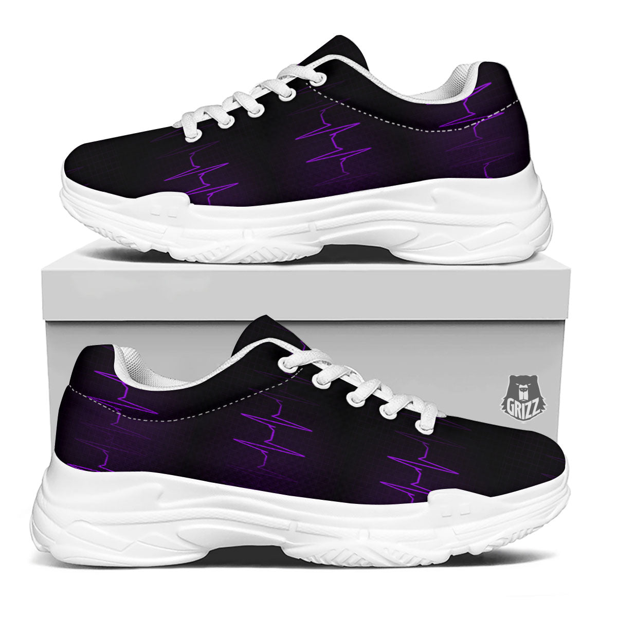 Heartbeat Purple Print Pattern White Chunky Shoes-grizzshop