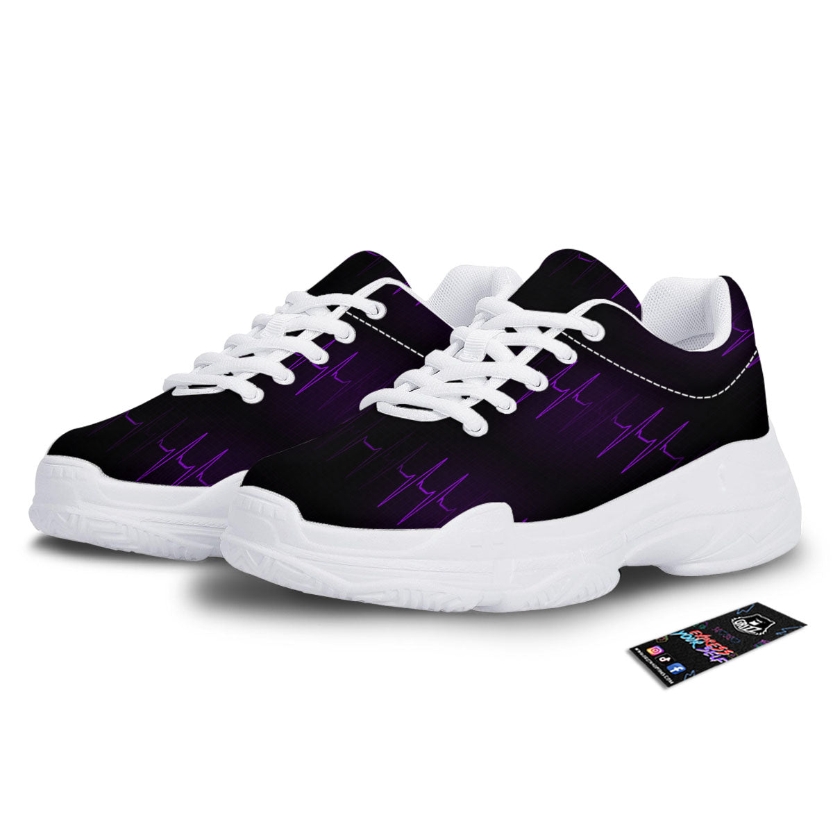 Heartbeat Purple Print Pattern White Chunky Shoes-grizzshop
