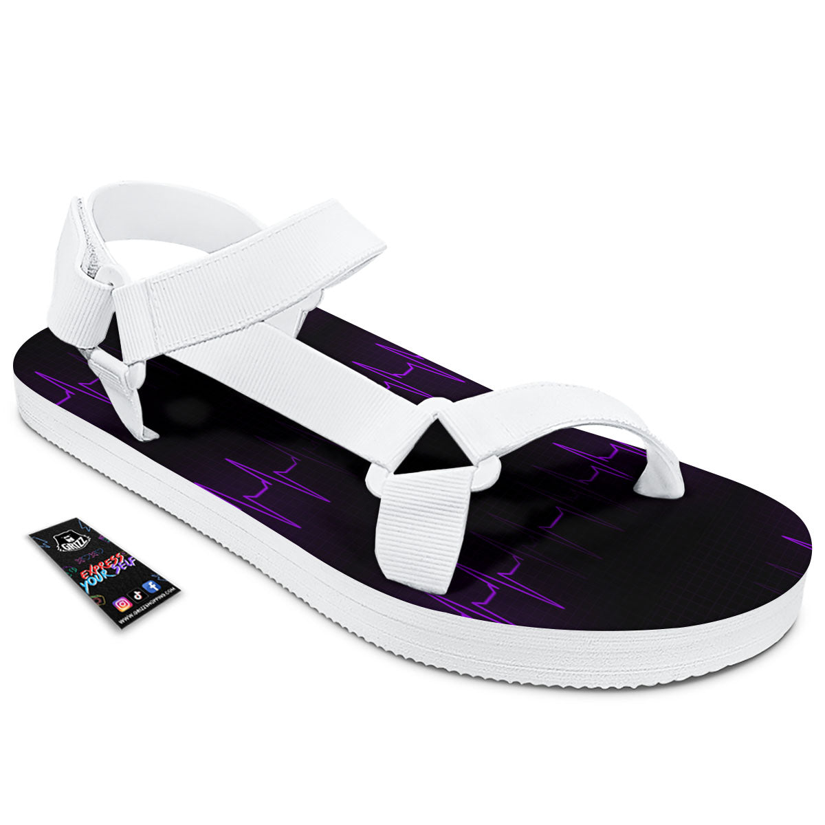 Heartbeat Purple Print Pattern White Open Toe Sandals-grizzshop