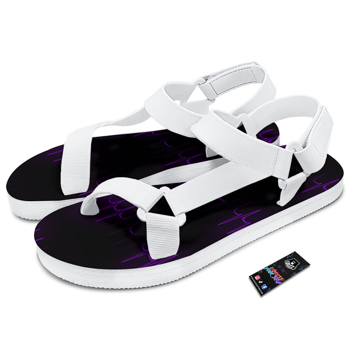 Heartbeat Purple Print Pattern White Open Toe Sandals-grizzshop