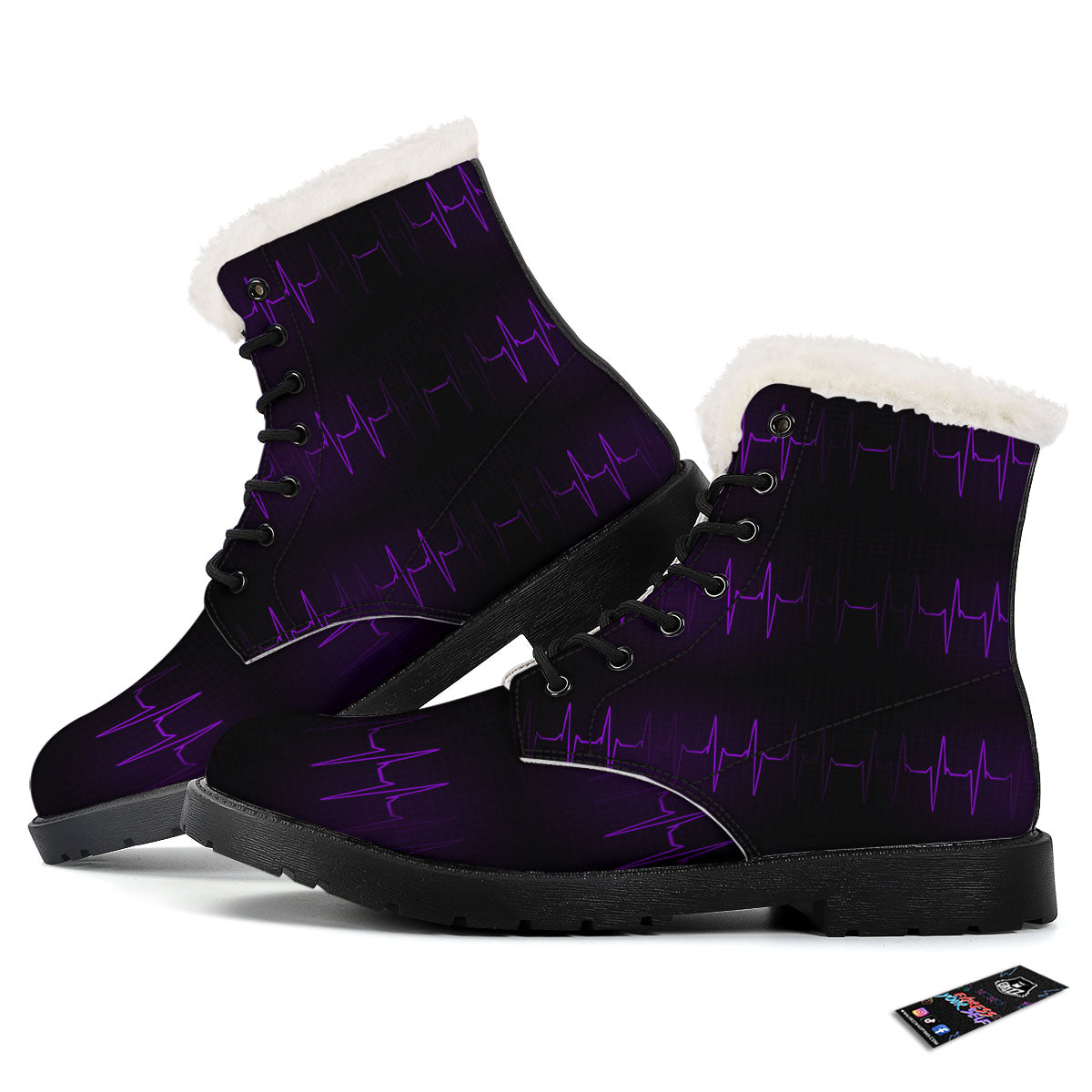 Heartbeat Purple Print Pattern Winter Boots-grizzshop