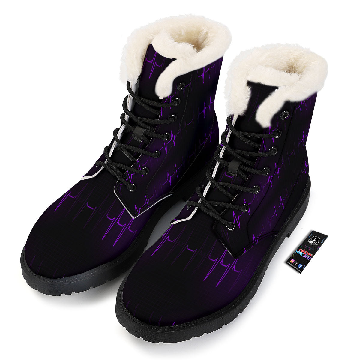 Heartbeat Purple Print Pattern Winter Boots-grizzshop