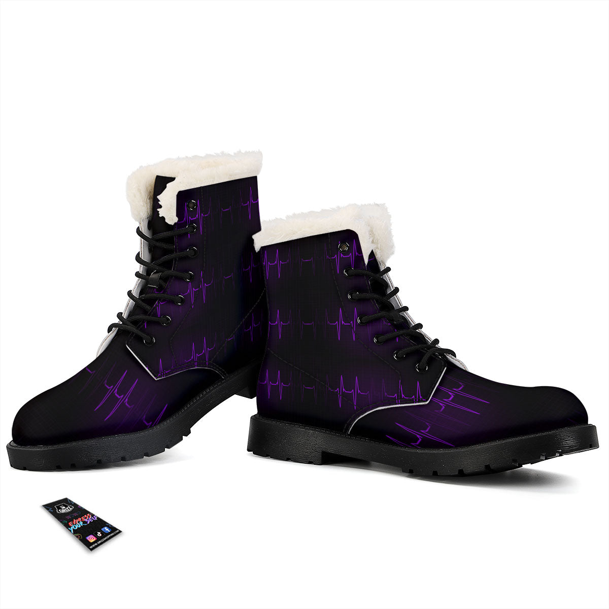 Heartbeat Purple Print Pattern Winter Boots-grizzshop