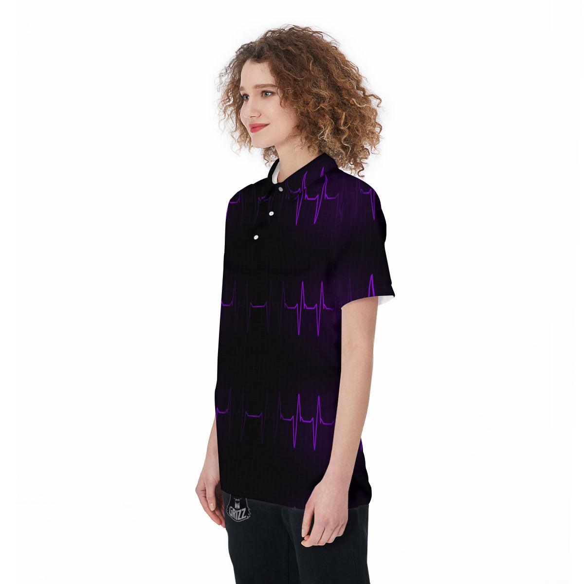 Heartbeat Purple Print Pattern Women's Golf Shirts-grizzshop
