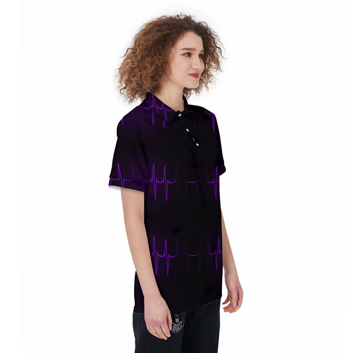 Heartbeat Purple Print Pattern Women's Golf Shirts-grizzshop