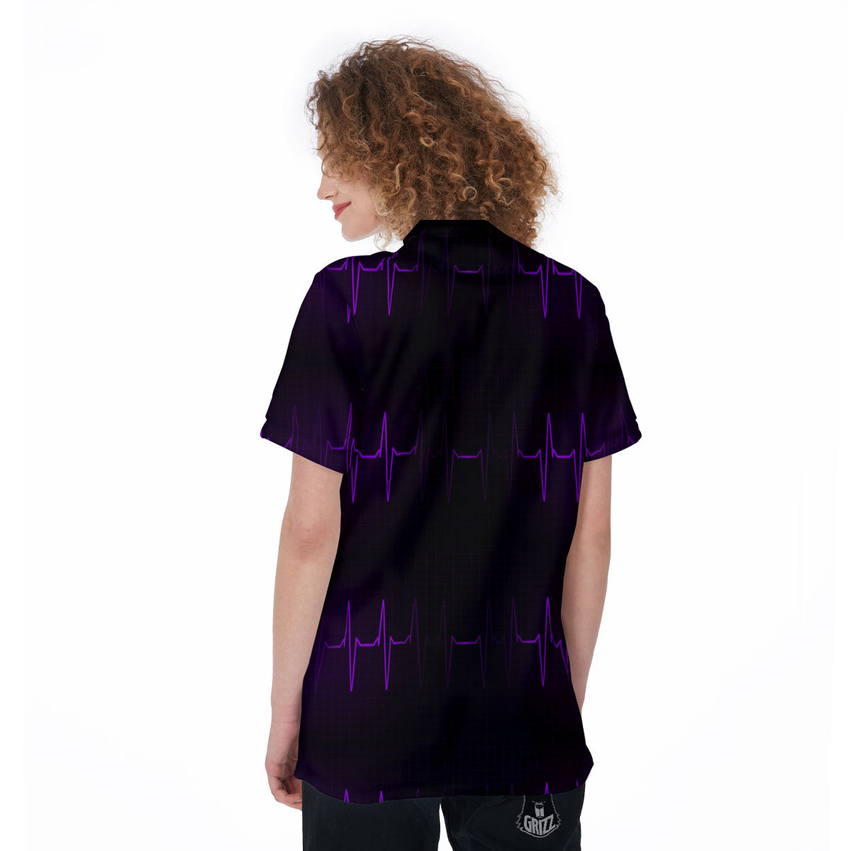 Heartbeat Purple Print Pattern Women's Golf Shirts-grizzshop