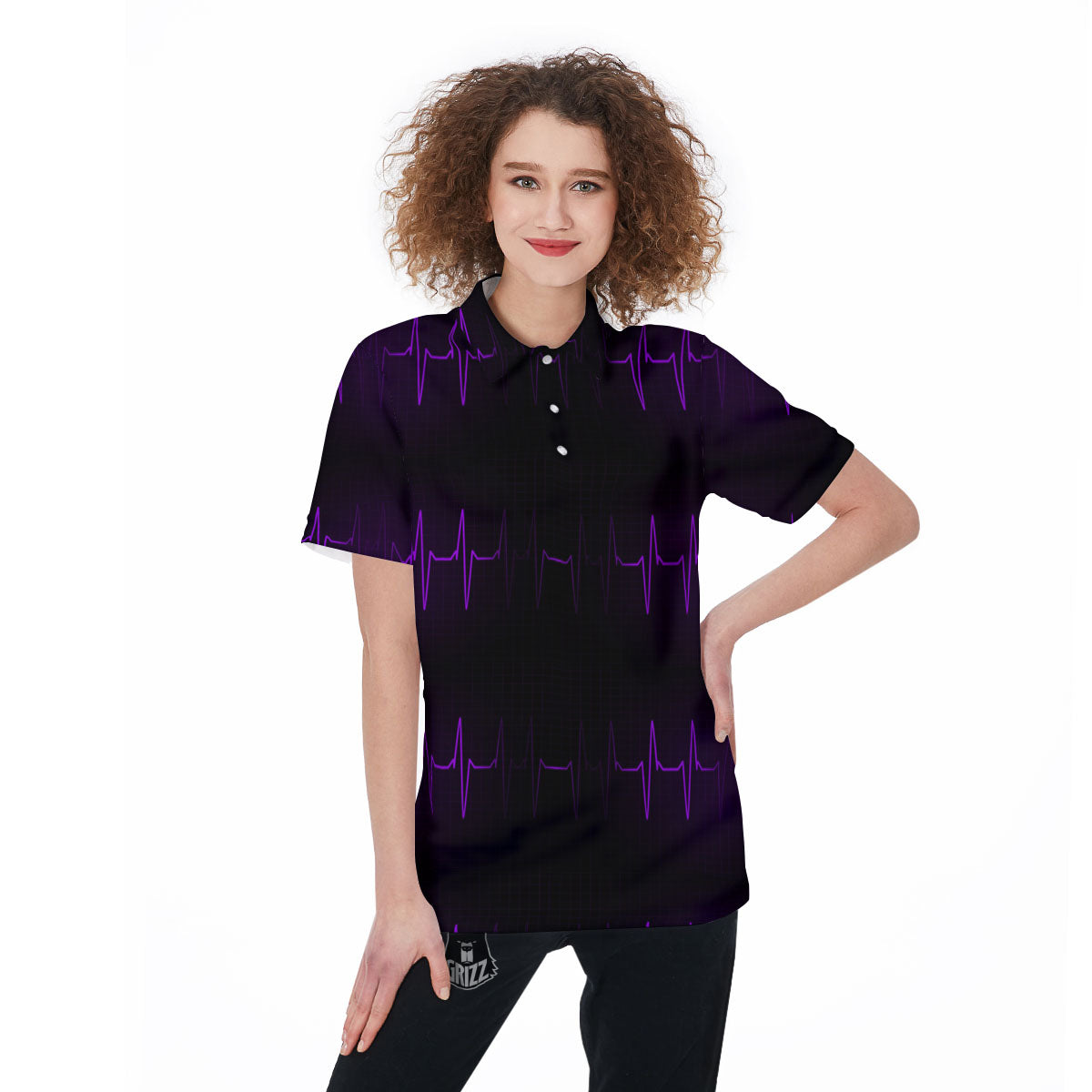 Heartbeat Purple Print Pattern Women's Golf Shirts-grizzshop