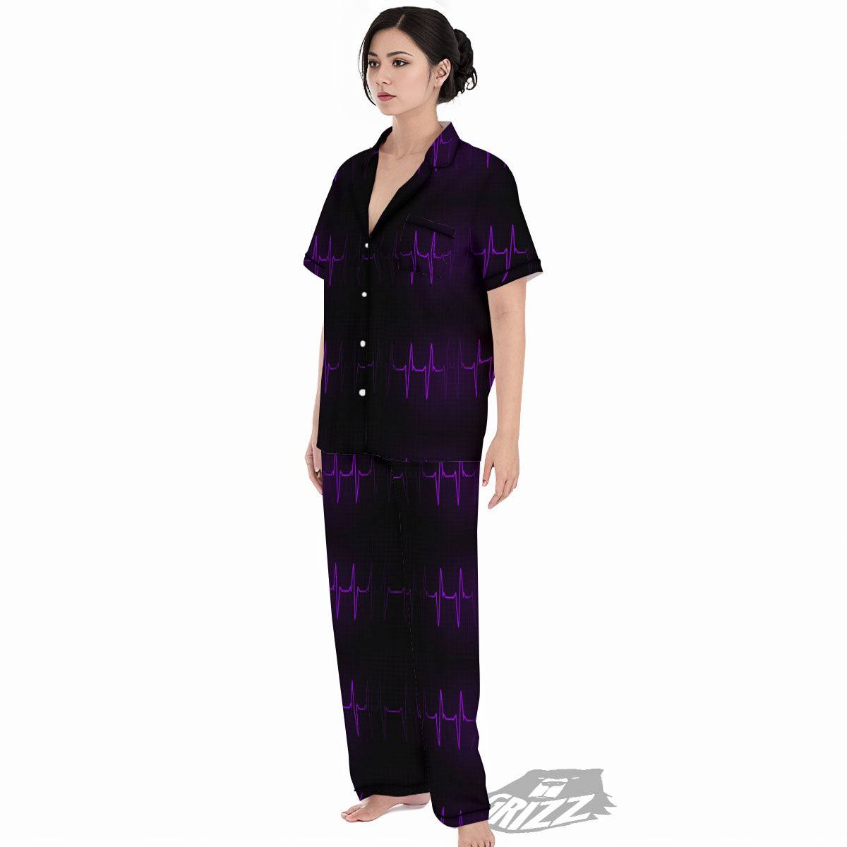Heartbeat Purple Print Pattern Women's Pajamas Set-grizzshop