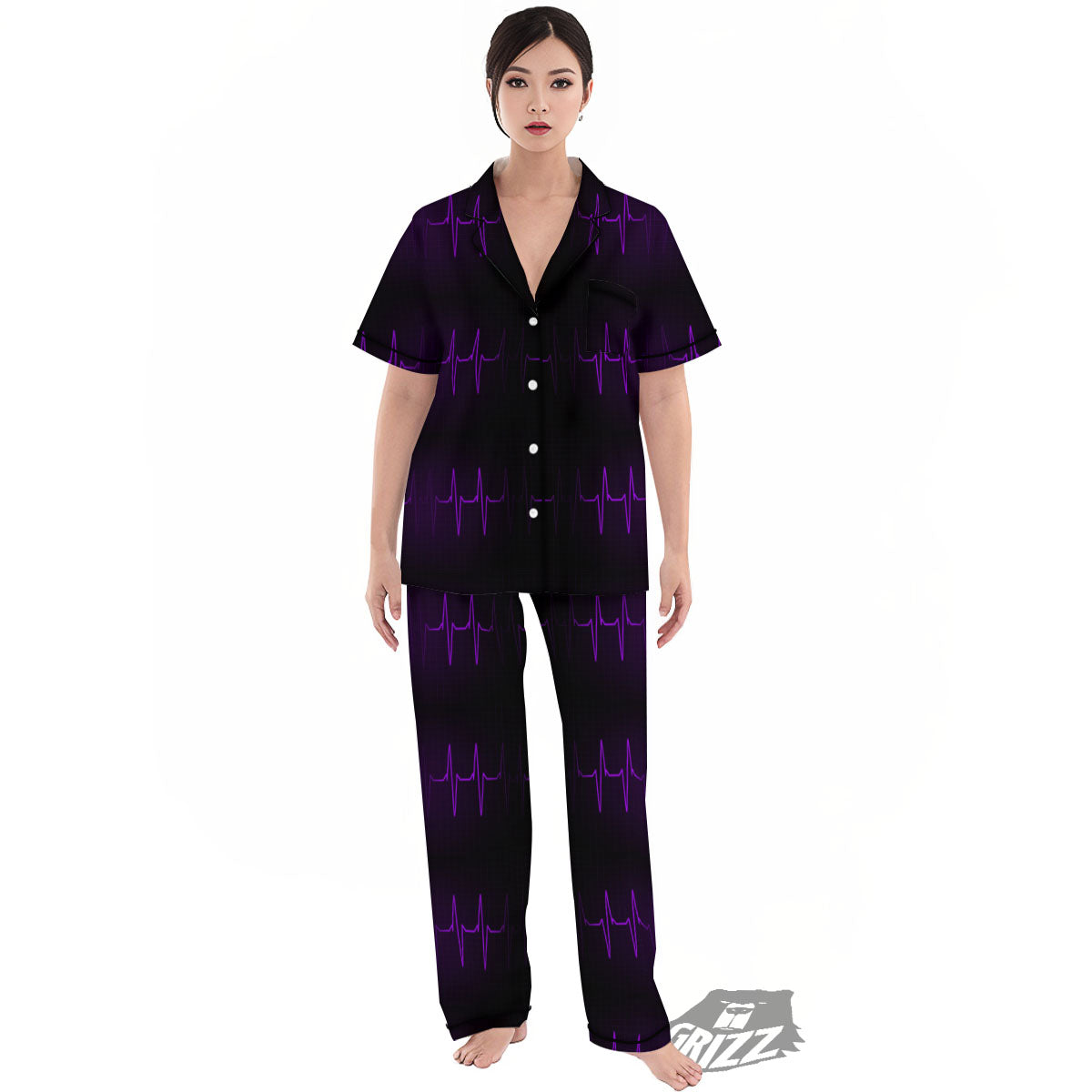 Heartbeat Purple Print Pattern Women's Pajamas Set-grizzshop