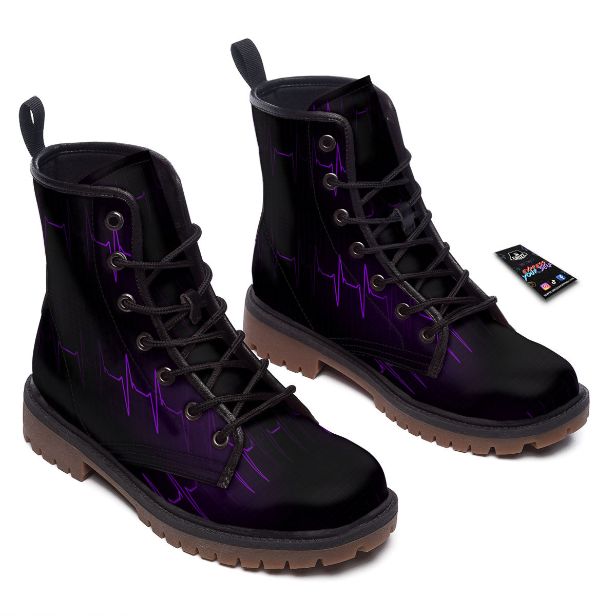 Heartbeat Purple Print Pattern Work Boots-grizzshop