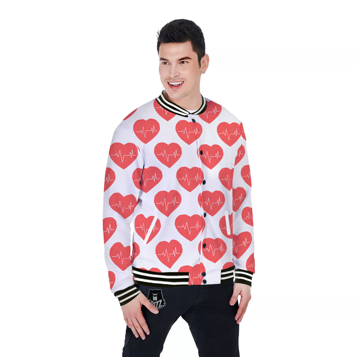 Heartbeat Red Print Pattern Baseball Jacket-grizzshop