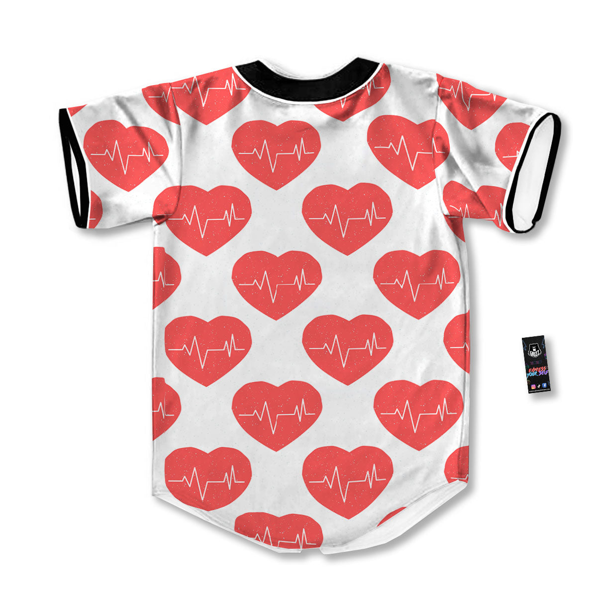 Heartbeat Red Print Pattern Baseball Jersey-grizzshop