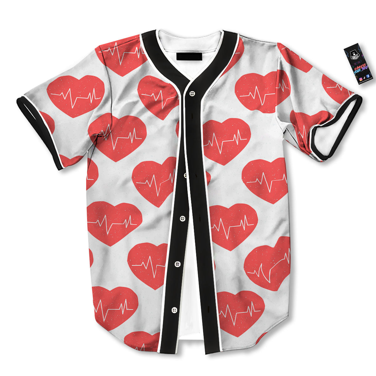Heartbeat Red Print Pattern Baseball Jersey-grizzshop