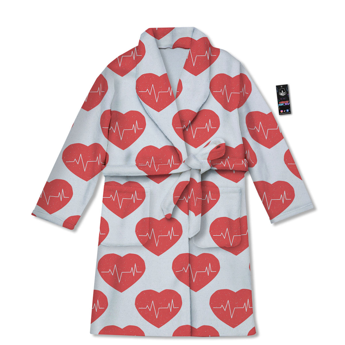 Heartbeat Red Print Pattern Bathrobe-grizzshop