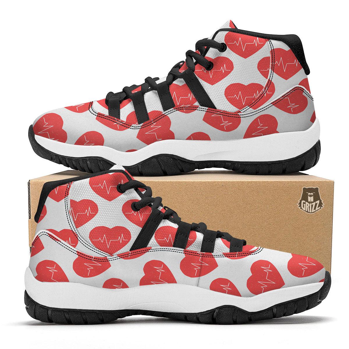 Heartbeat Red Print Pattern Black Bball Shoes-grizzshop