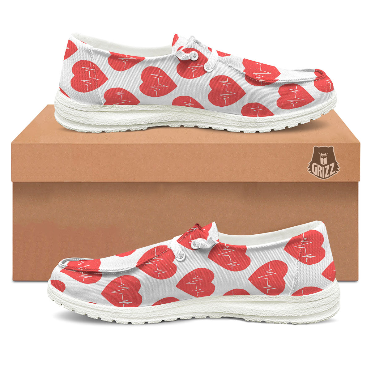 Heartbeat Red Print Pattern Black Loafers-grizzshop