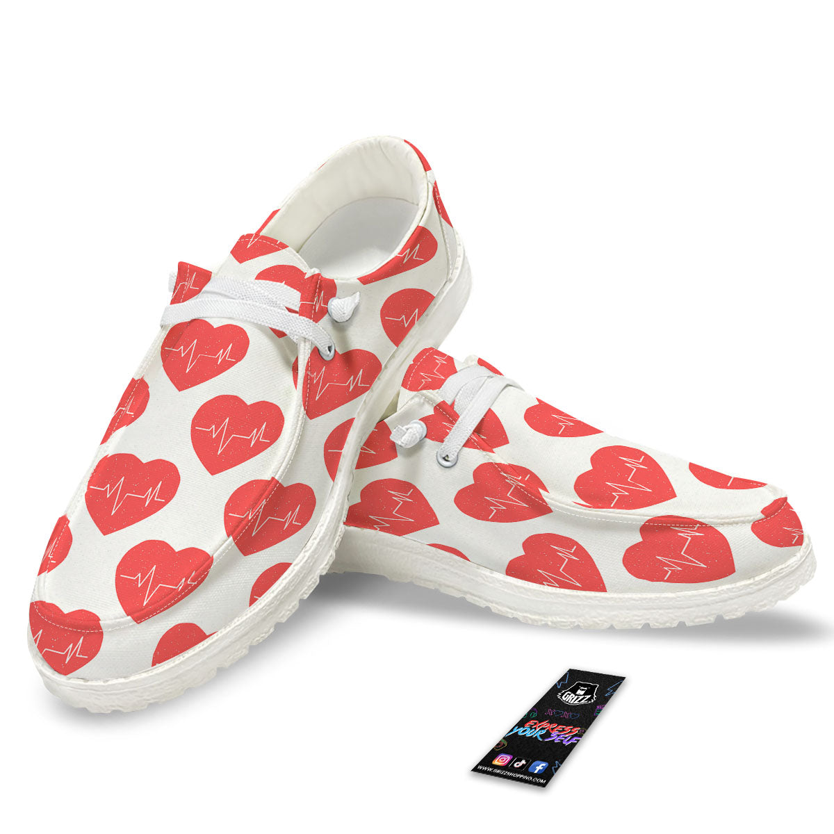 Heartbeat Red Print Pattern Black Loafers-grizzshop
