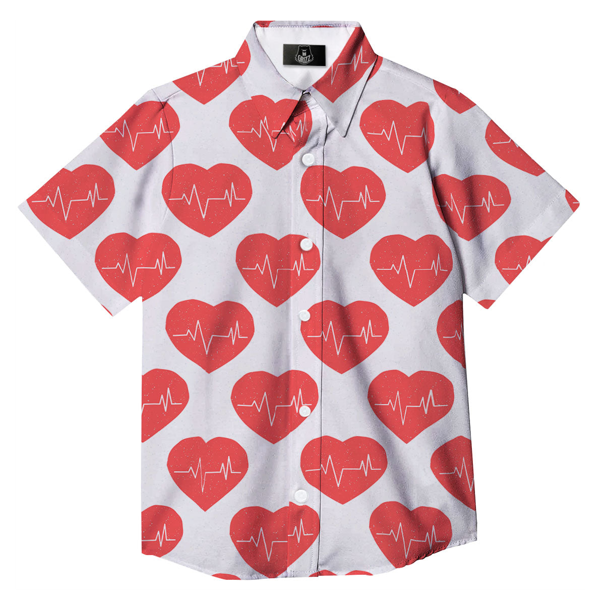 Heartbeat Red Print Pattern Button Up Shirt-grizzshop