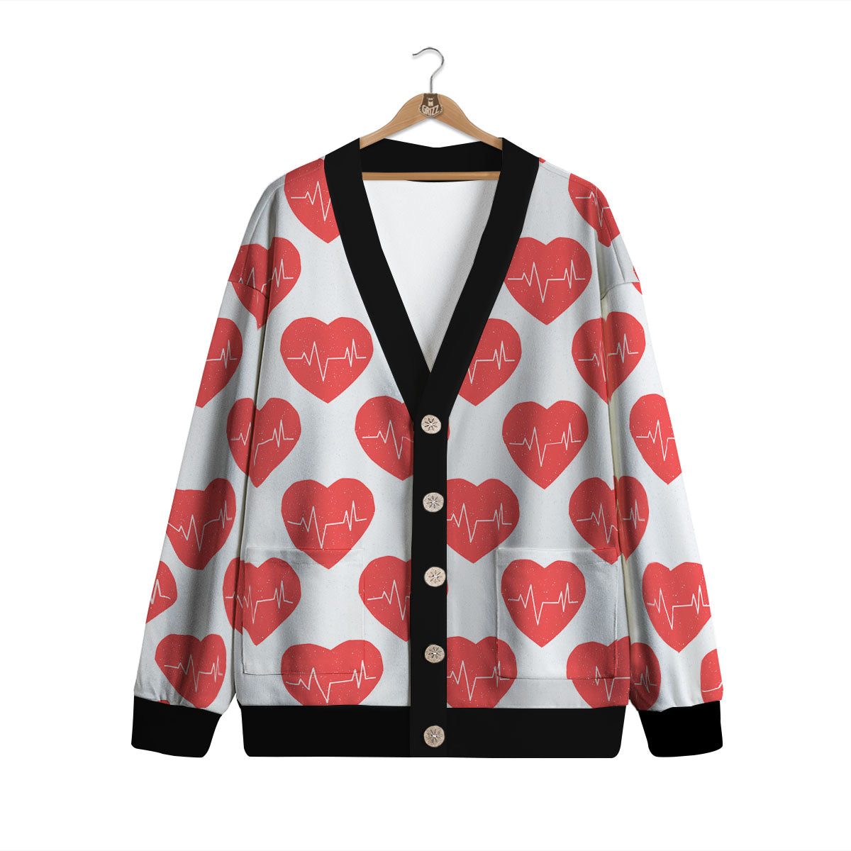Heartbeat Red Print Pattern Cardigan-grizzshop