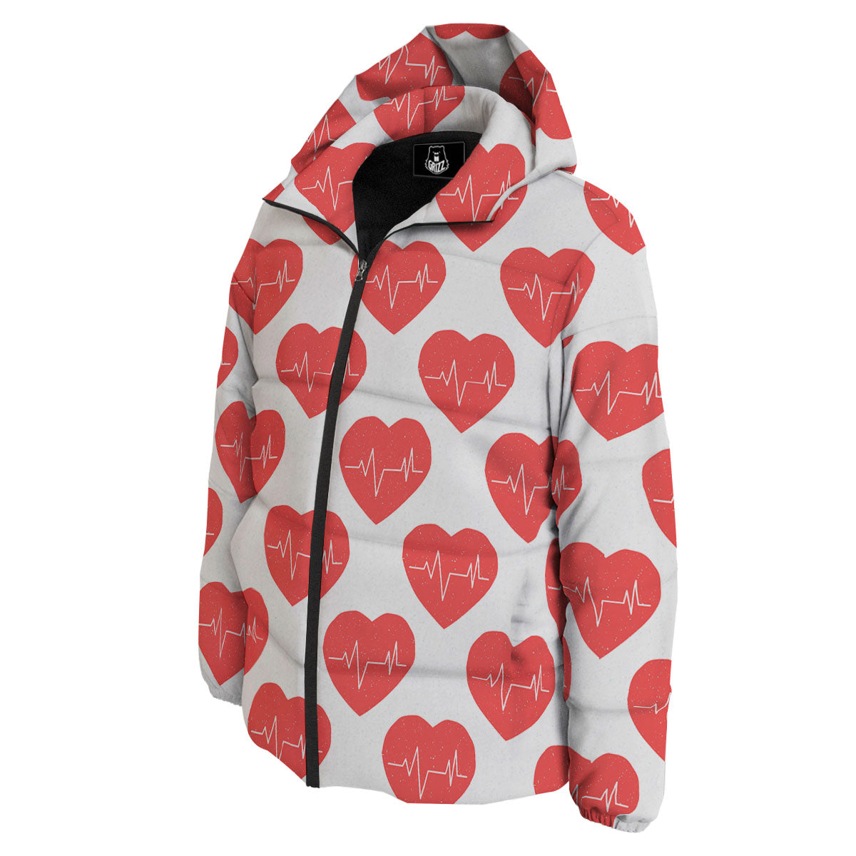 Heartbeat Red Print Pattern Down Jacket-grizzshop