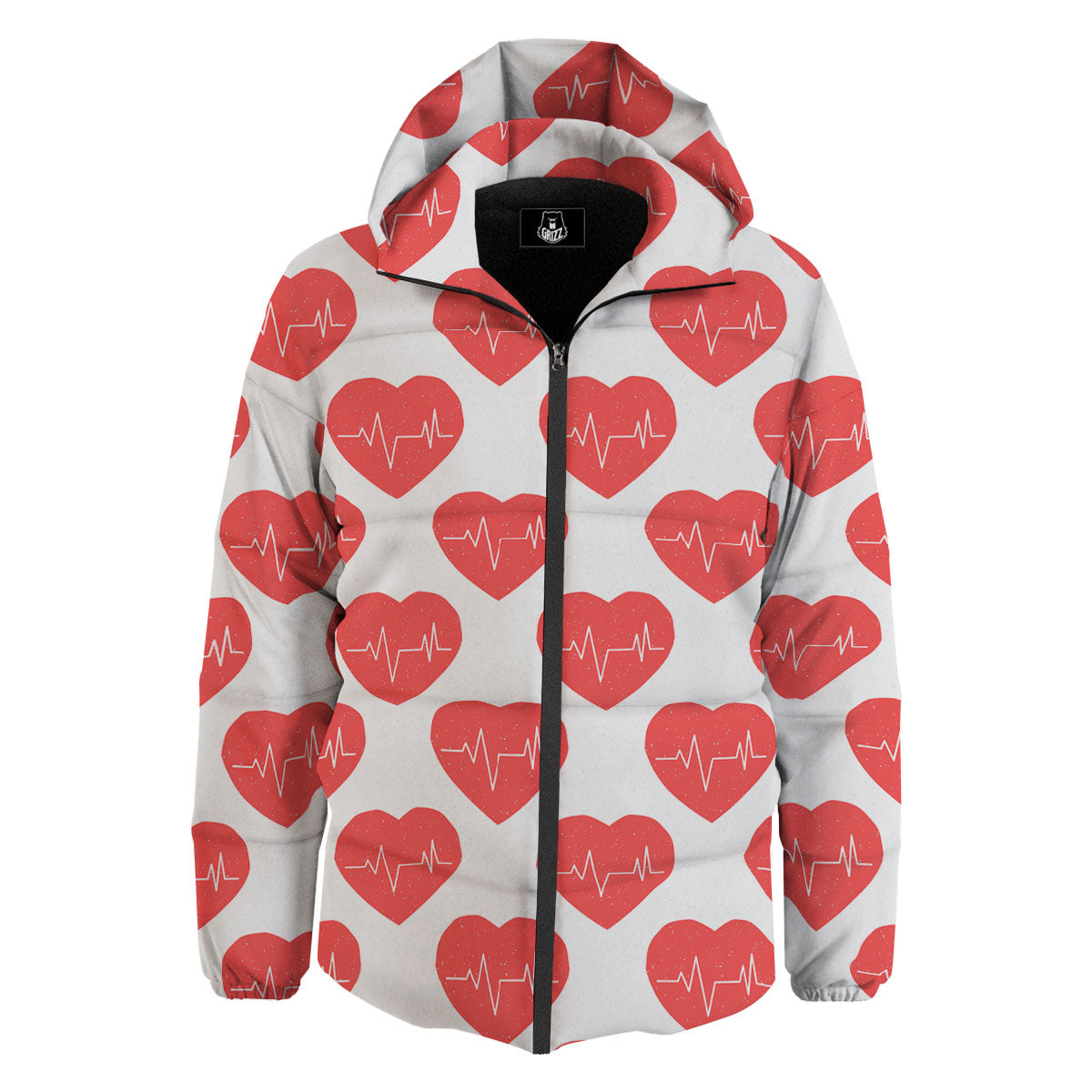 Heartbeat Red Print Pattern Down Jacket-grizzshop