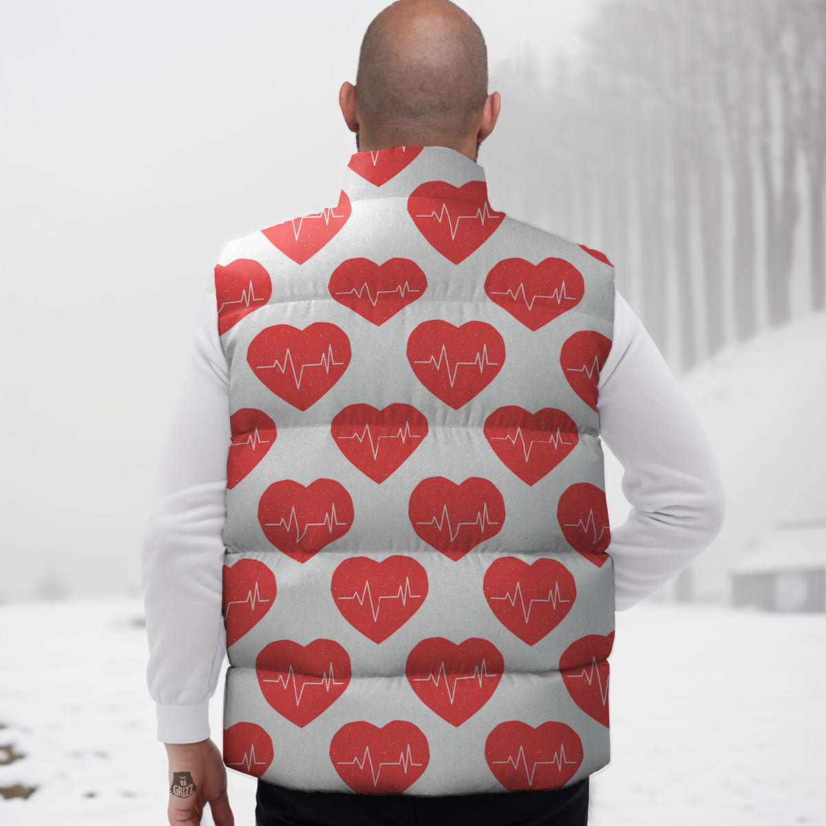 Heartbeat Red Print Pattern Down Vest