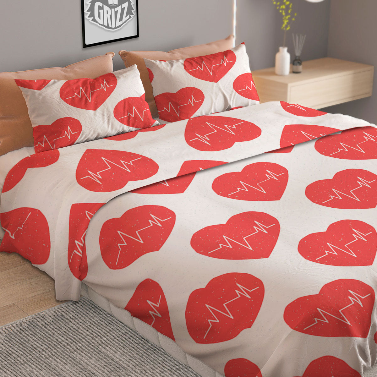 Heart Valentine's Day Print Pattern Duvet Cover Bedding Set