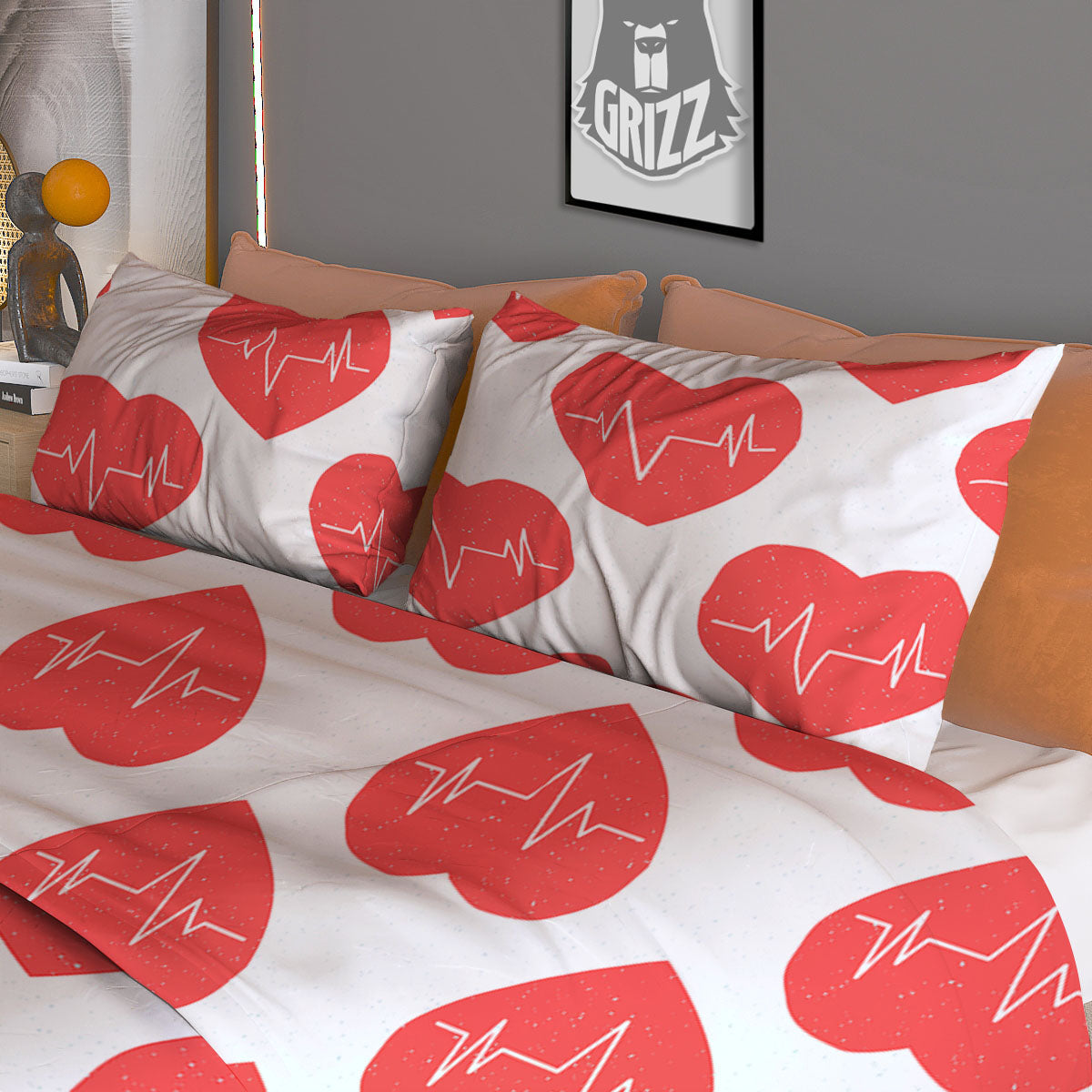 Heart Valentine's Day Print Pattern Duvet Cover Bedding Set