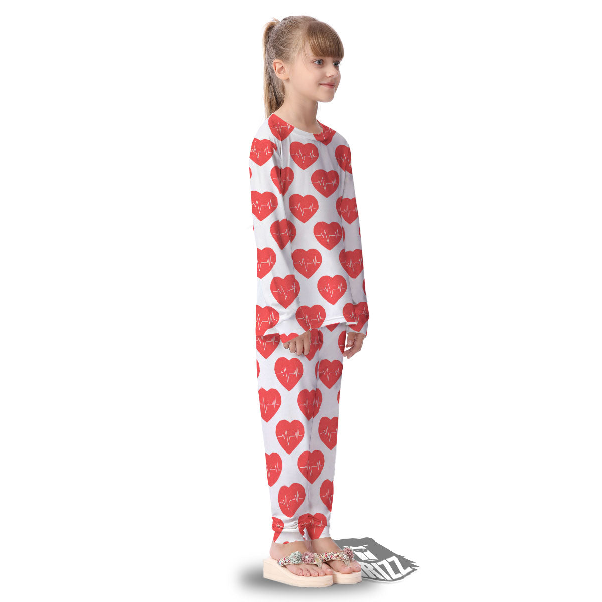 Heartbeat Red Print Pattern Kid's Pajamas-grizzshop