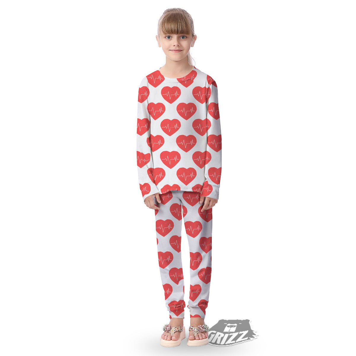 Heartbeat Red Print Pattern Kid's Pajamas-grizzshop