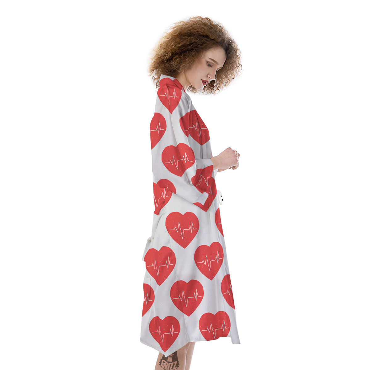 Heartbeat Red Print Pattern Kimono-grizzshop