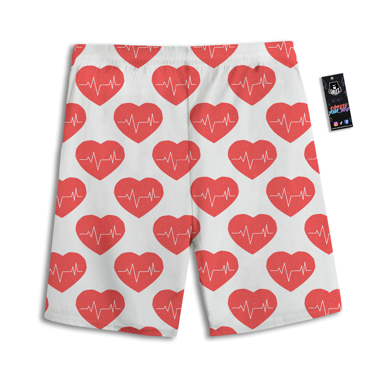 Heartbeat Red Print Pattern Men's Athletic Shorts