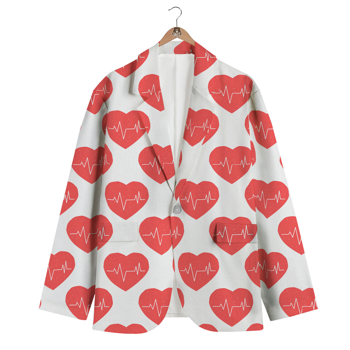Heartbeat Red Print Pattern Men's Blazer-grizzshop