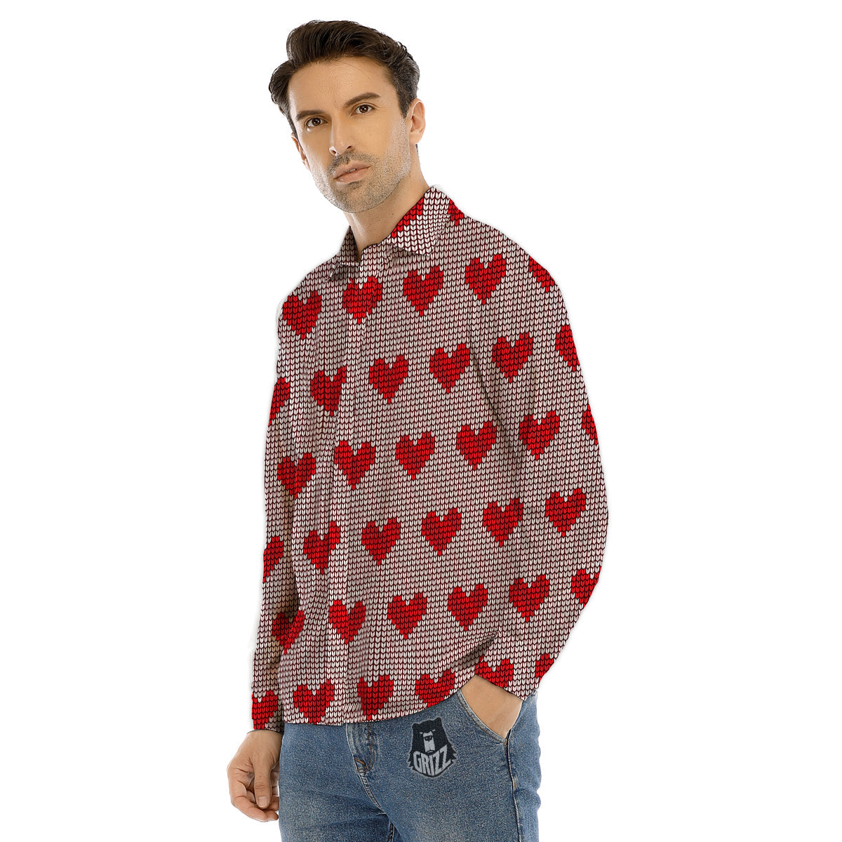 Heartbeat Red Print Pattern Men's Dress Shirts-grizzshop