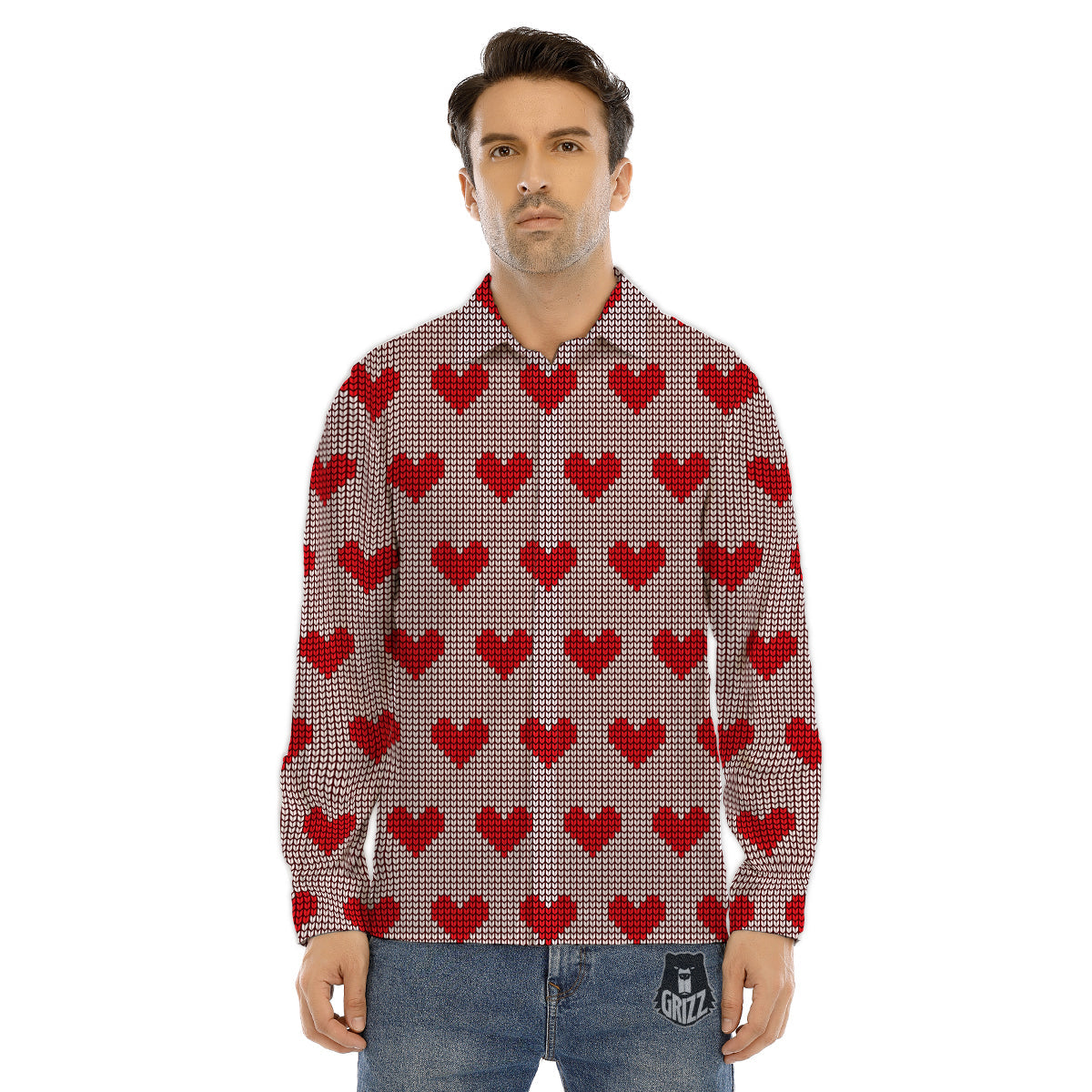 Heartbeat Red Print Pattern Men's Dress Shirts-grizzshop