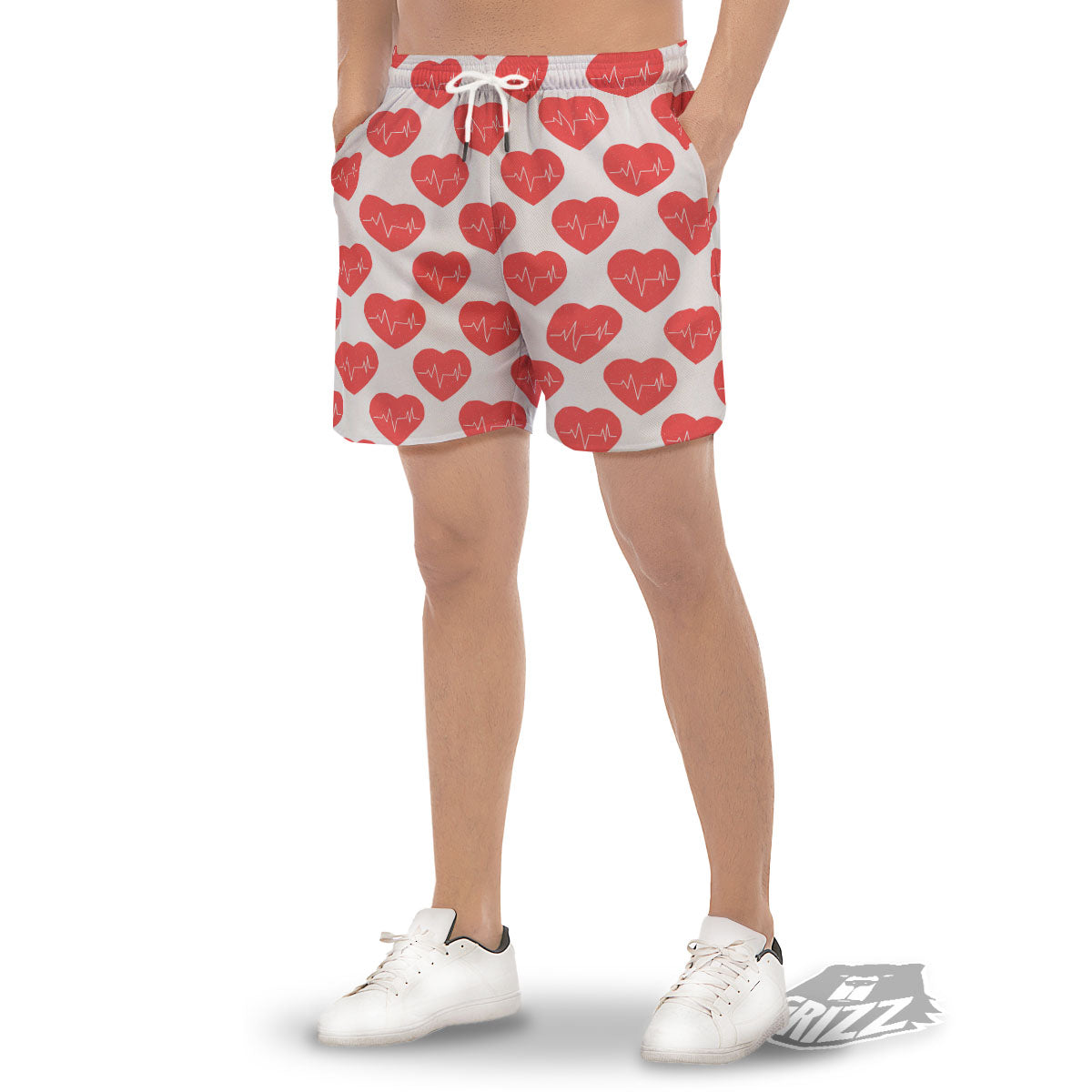 Heartbeat Red Print Pattern Men's Gym Shorts-grizzshop