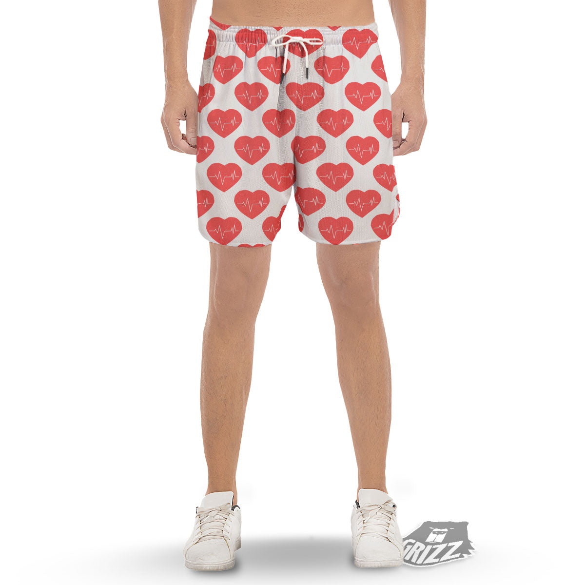 Heartbeat Red Print Pattern Men's Gym Shorts-grizzshop