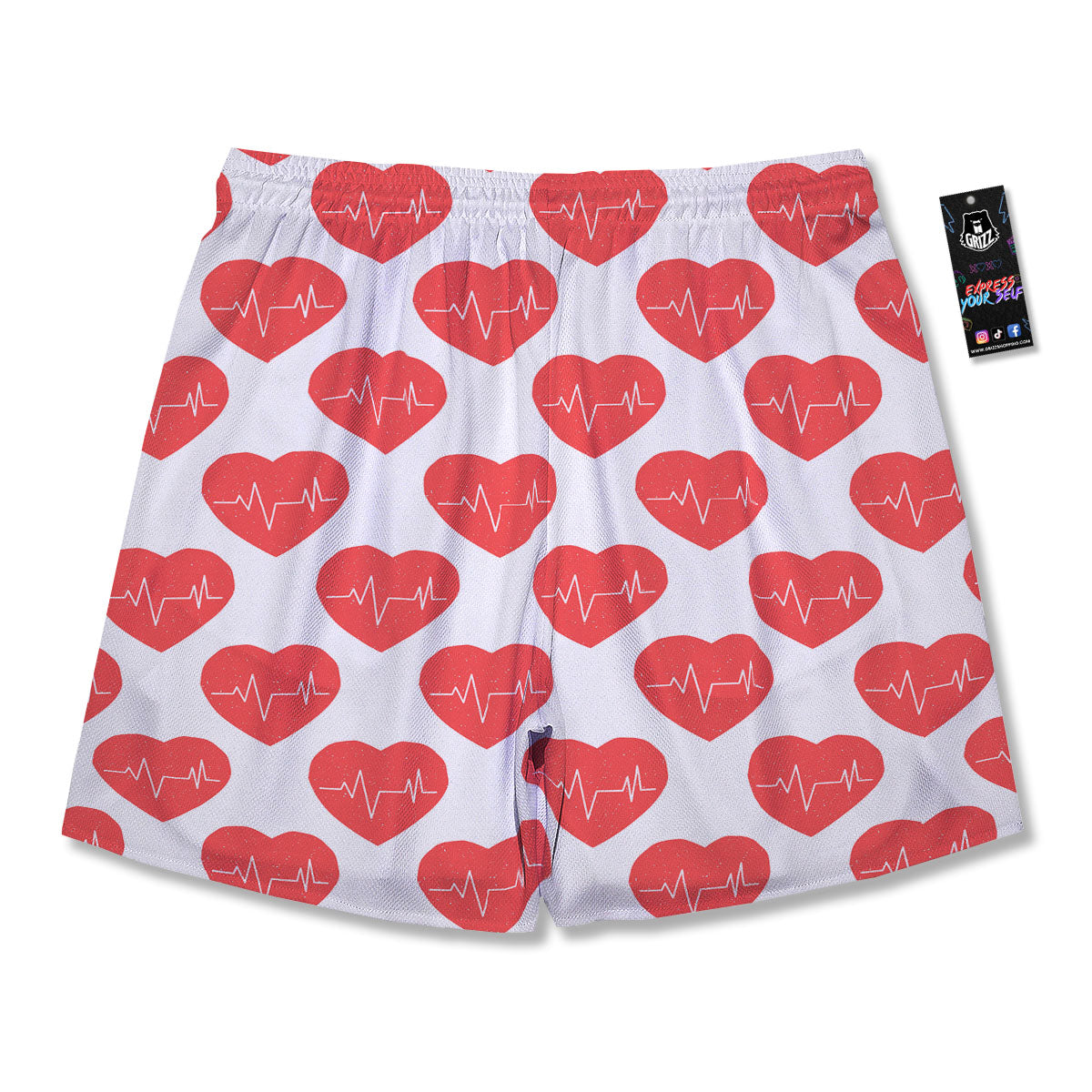 Heartbeat Red Print Pattern Men's Running Shorts-grizzshop