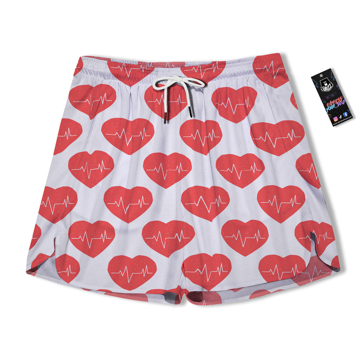 Heartbeat Red Print Pattern Men's Running Shorts-grizzshop