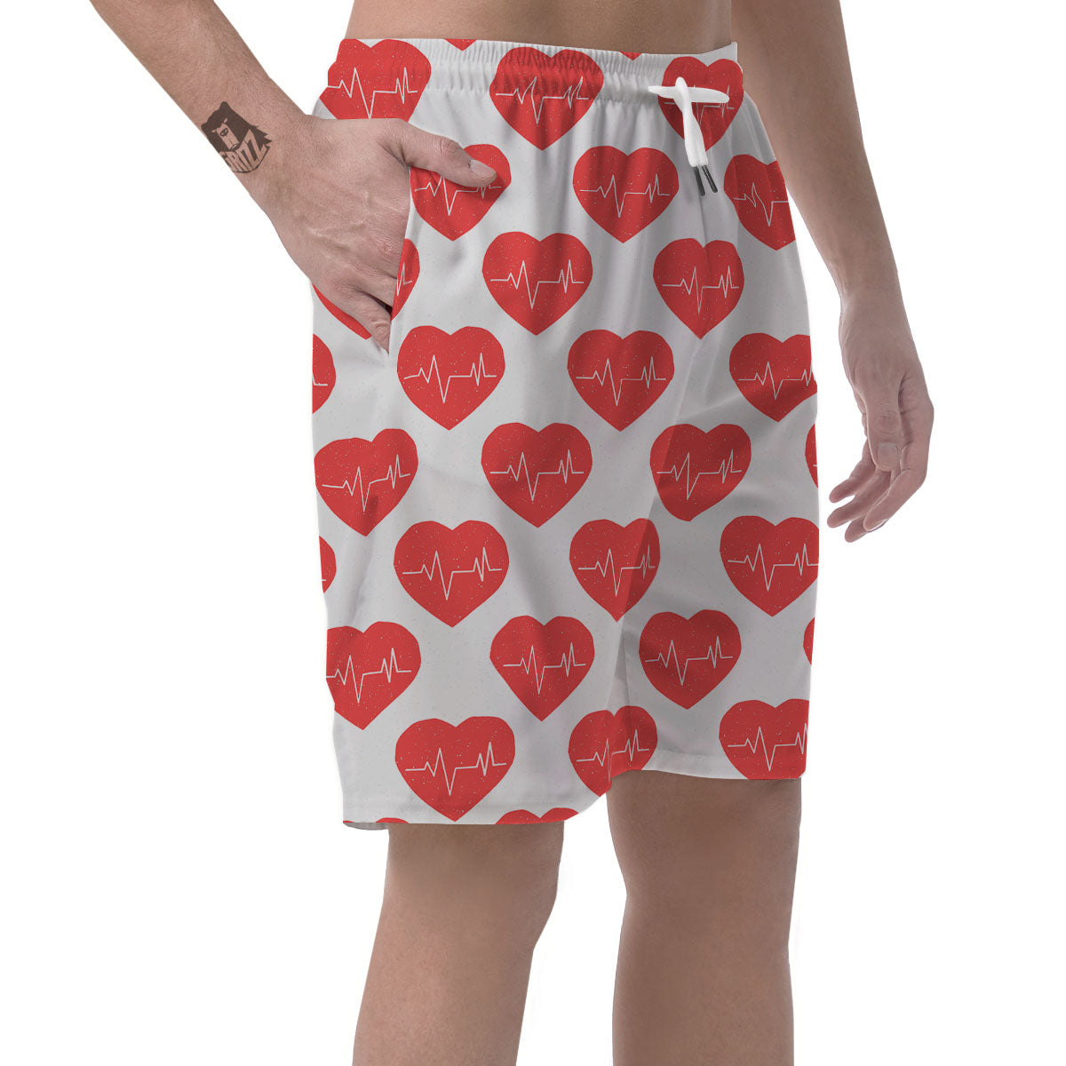 Heartbeat Red Print Pattern Men's Shorts-grizzshop