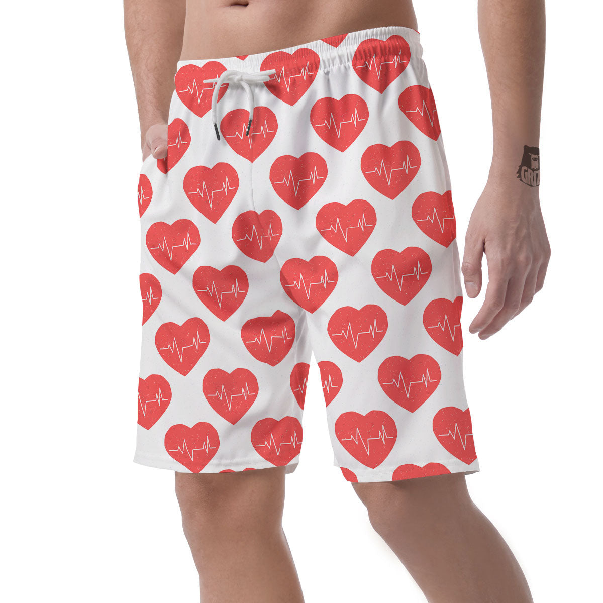 Heartbeat Red Print Pattern Men's Shorts-grizzshop