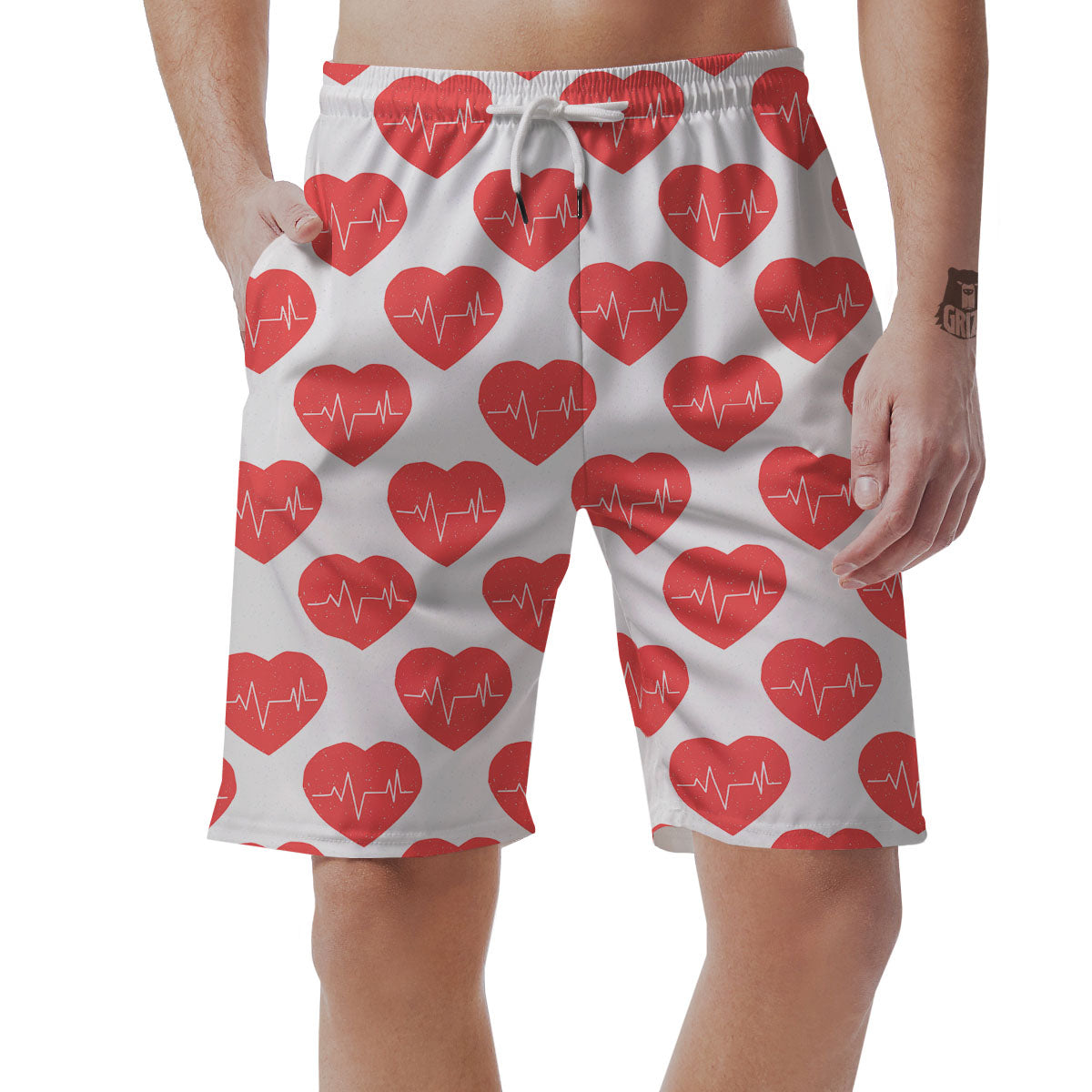 Heartbeat Red Print Pattern Men's Shorts-grizzshop