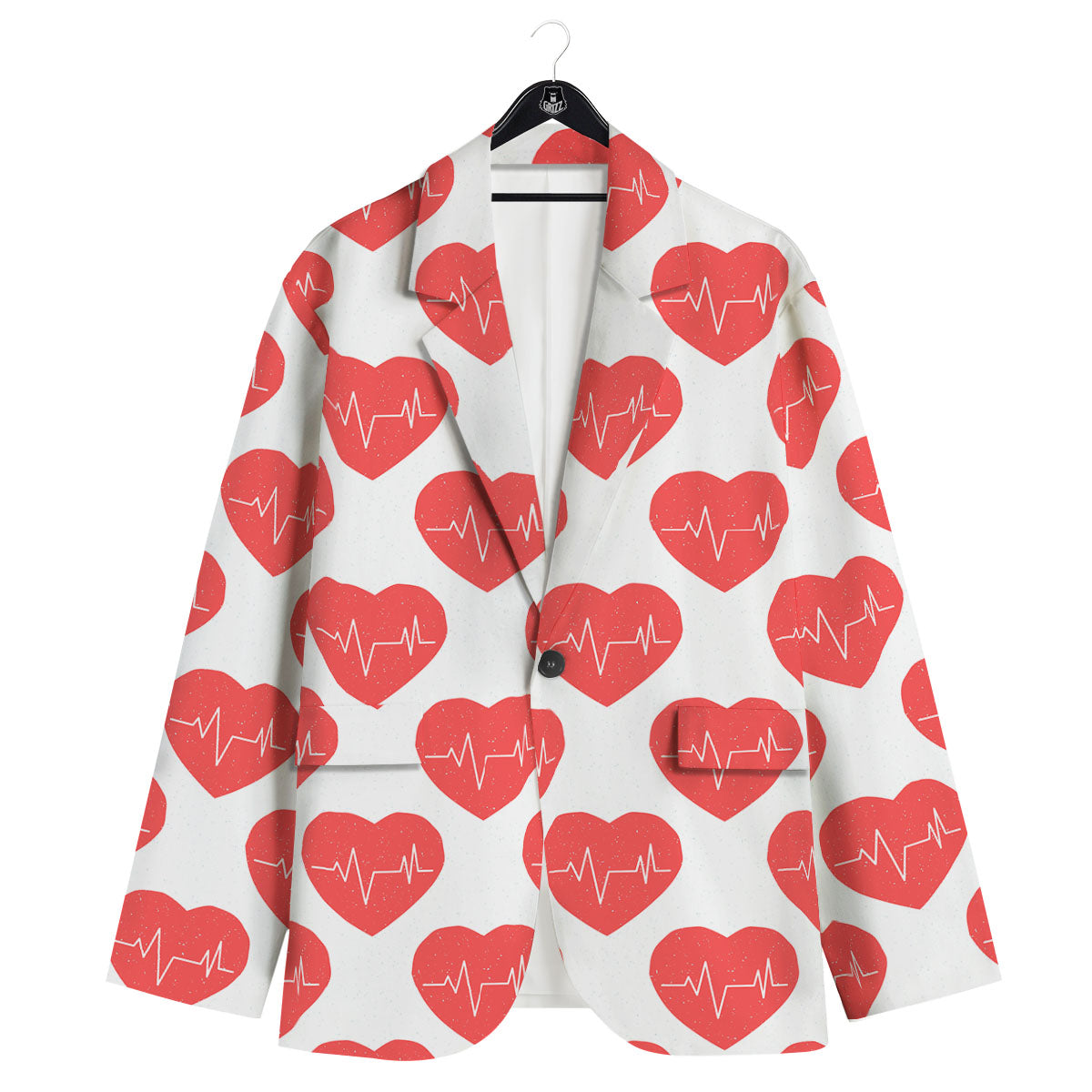 Heartbeat Red Print Pattern Men's Sport Coat-grizzshop