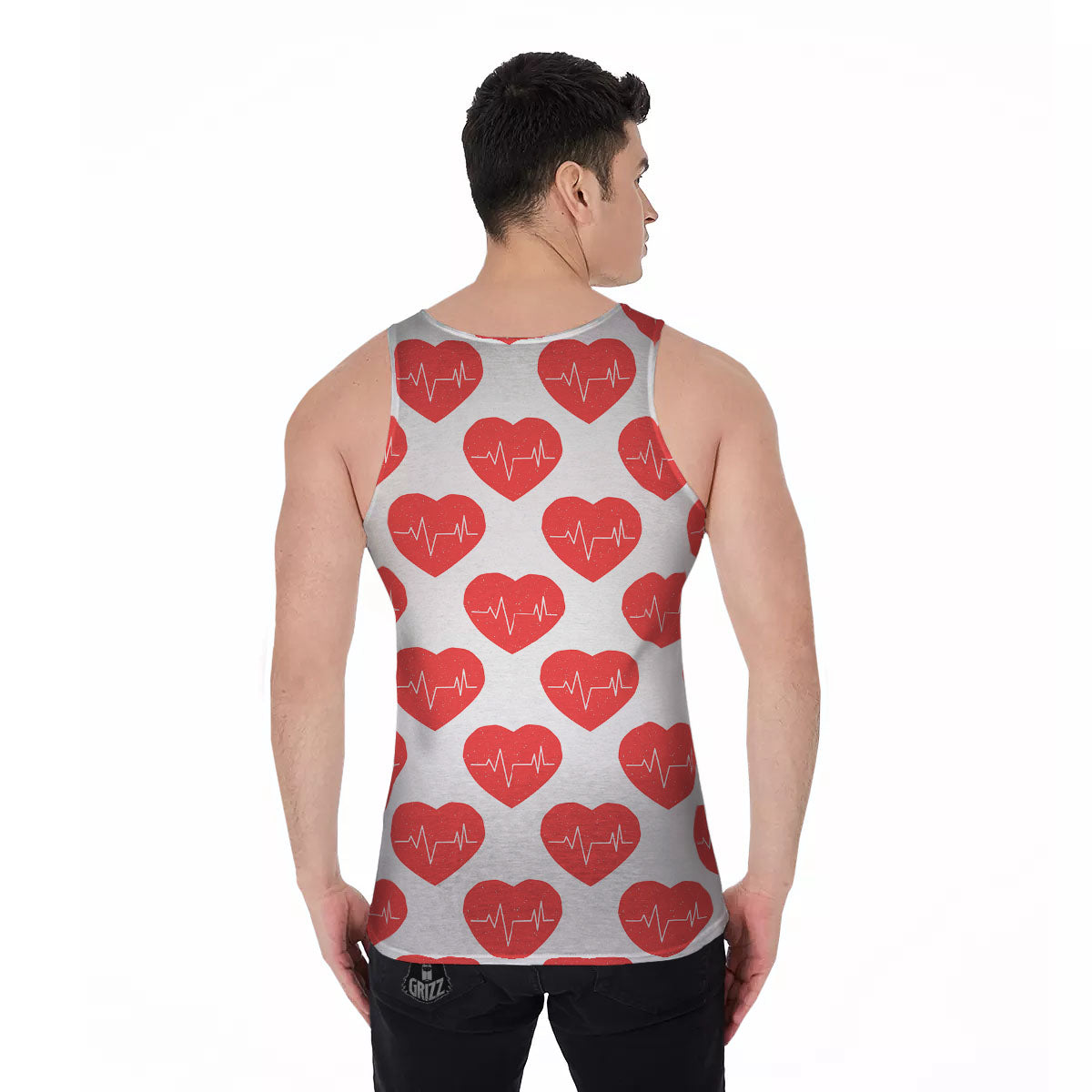 Heartbeat Red Print Pattern Men's Tank Top-grizzshop