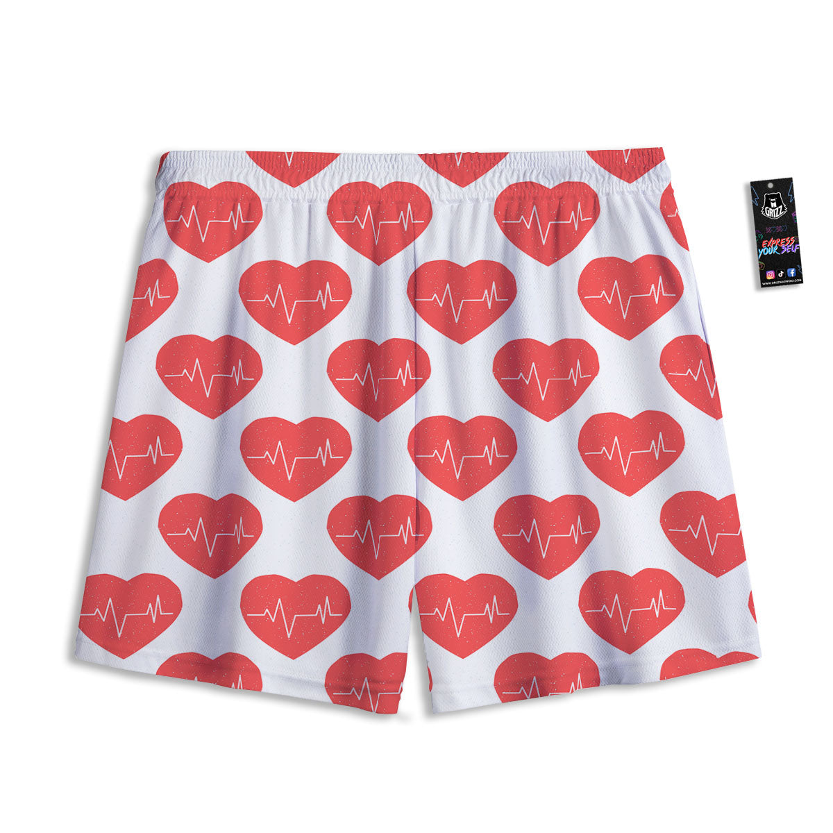 Heartbeat Red Print Pattern Mesh Shorts